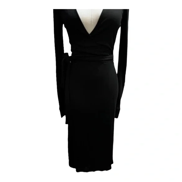 Diane Von Furstenburg New Jeanne Two Black Crepe Wrap Tie Plunge Dress Sz Xs-Sm - Picture 5 of 15